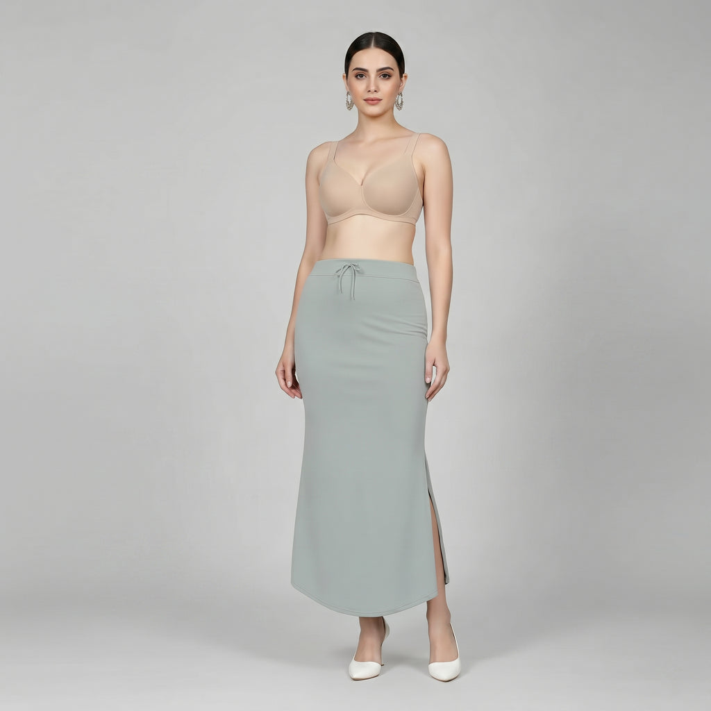 Premium Women’s Saree Petticoat Mermaid Fit Shapewear with Drawstring (Grey)
