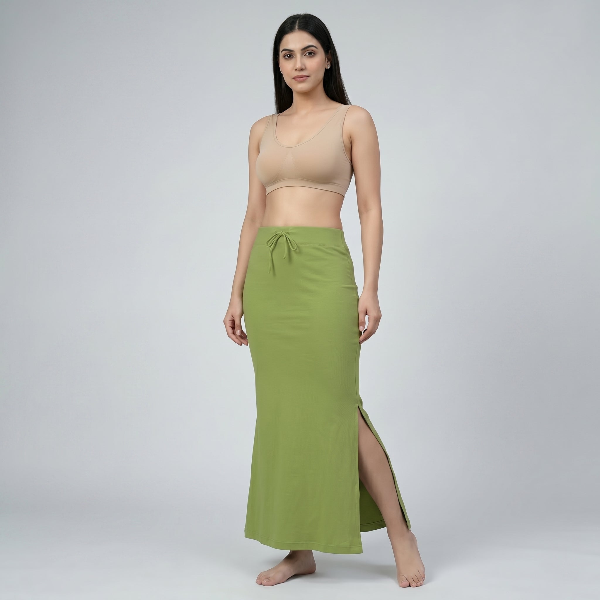 Premium Women’s Saree Petticoat Mermaid Fit Shapewear with Drawstring (Light Green)