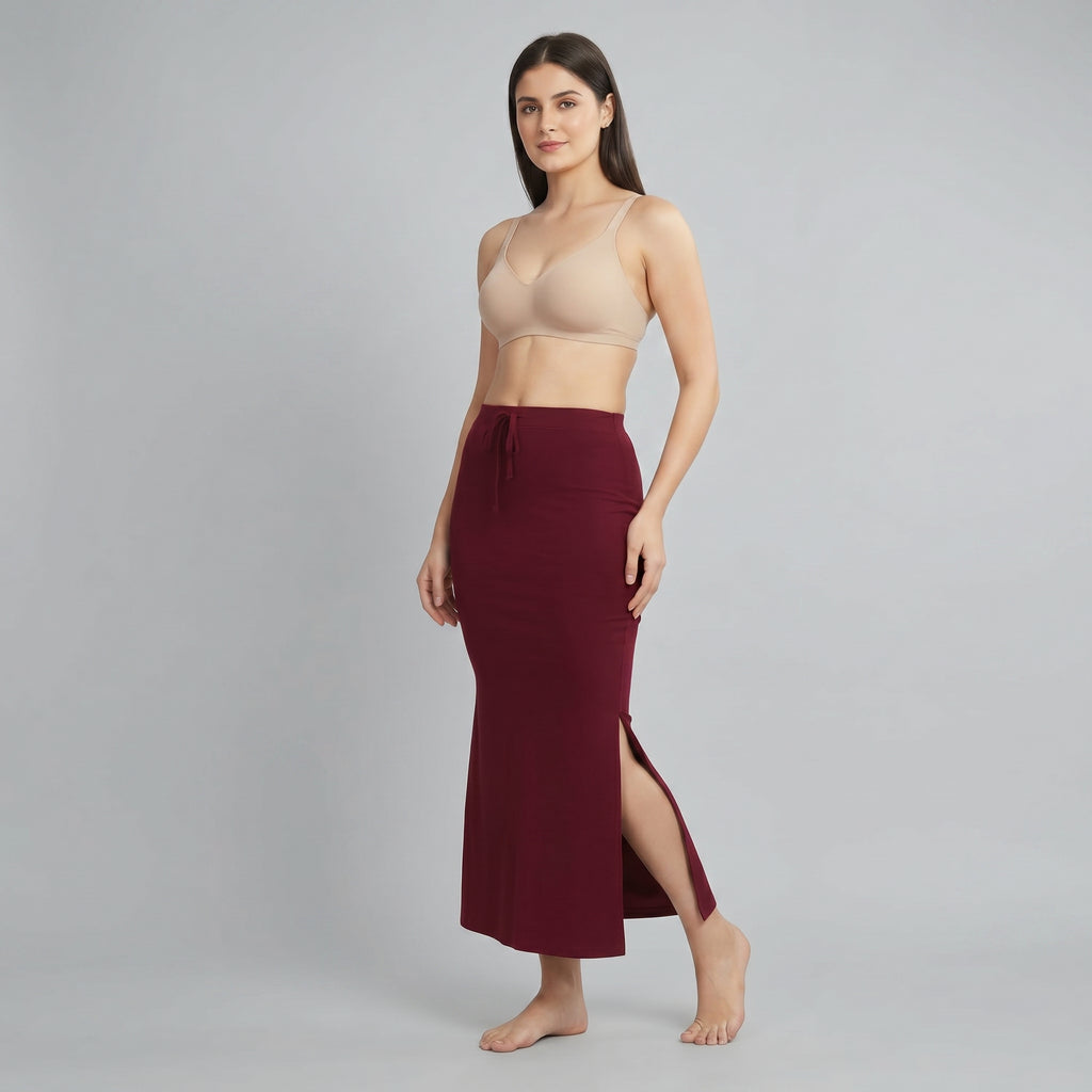 Premium Women’s Saree Petticoat Mermaid Fit Shapewear with Drawstring (Maroon)