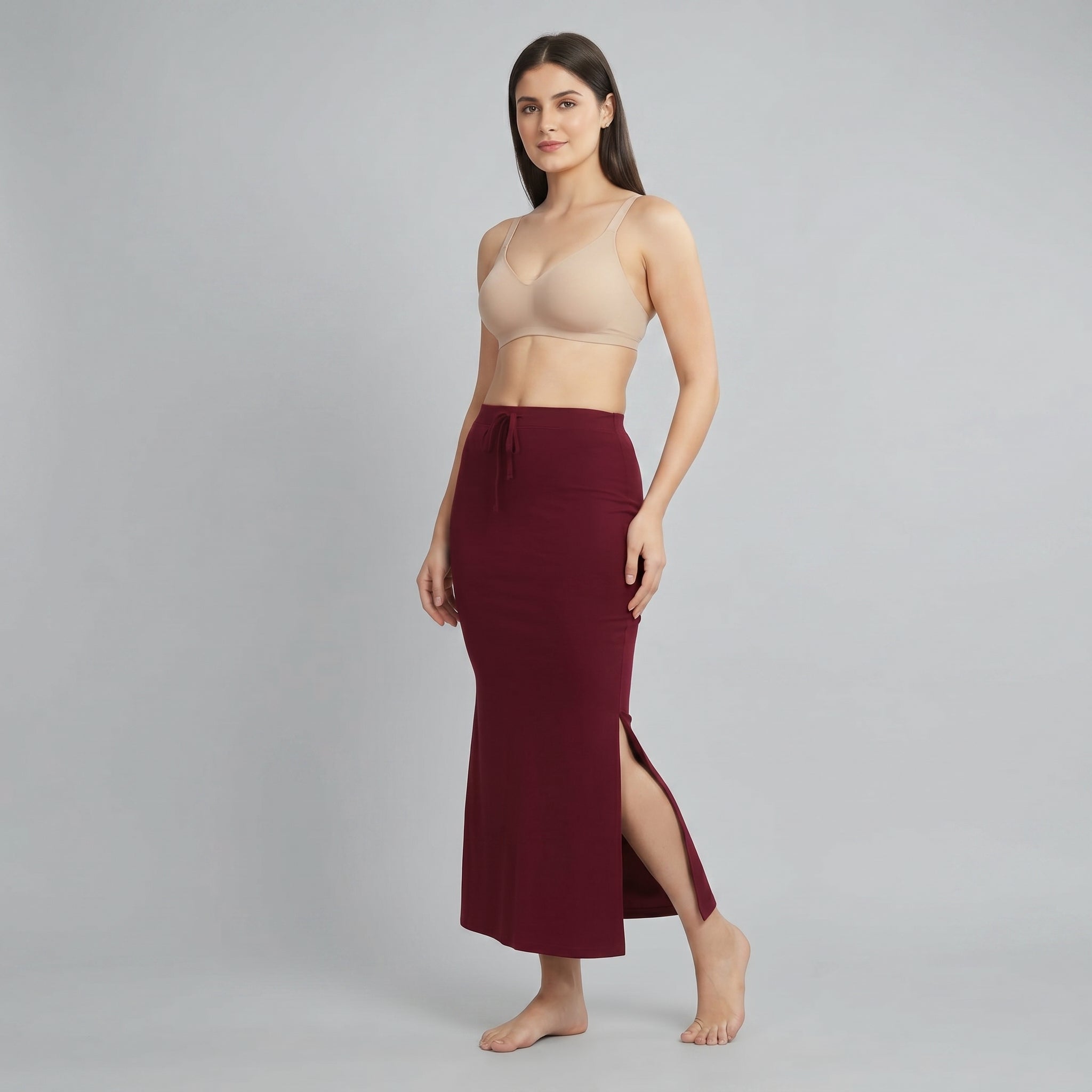 Premium Women’s Saree Petticoat Mermaid Fit Shapewear with Drawstring (Maroon)