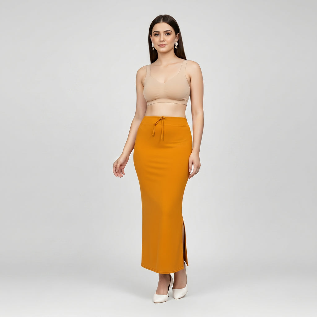 Premium Women’s Saree Petticoat Mermaid Fit Shapewear with Drawstring (Mustard)