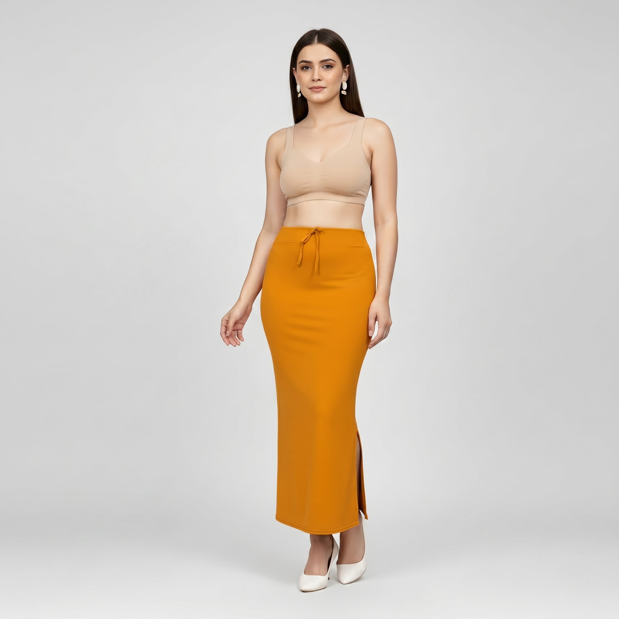 Premium Women’s Saree Petticoat Mermaid Fit Shapewear with Drawstring (Mustard)