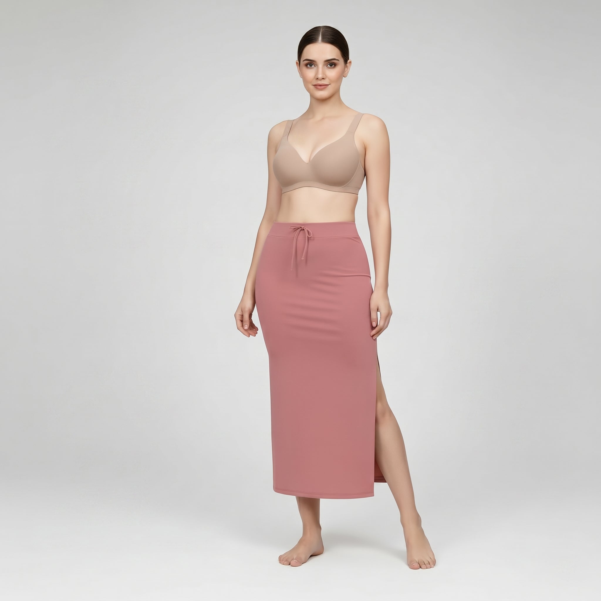 Premium Women’s Saree Petticoat Mermaid Fit Shapewear with Drawstring (Peach)
