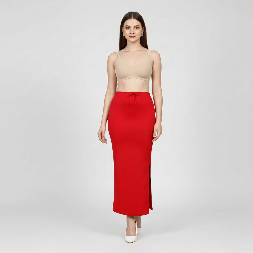 Premium Women’s Saree Petticoat Mermaid Fit Shapewear with Drawstring (Red)