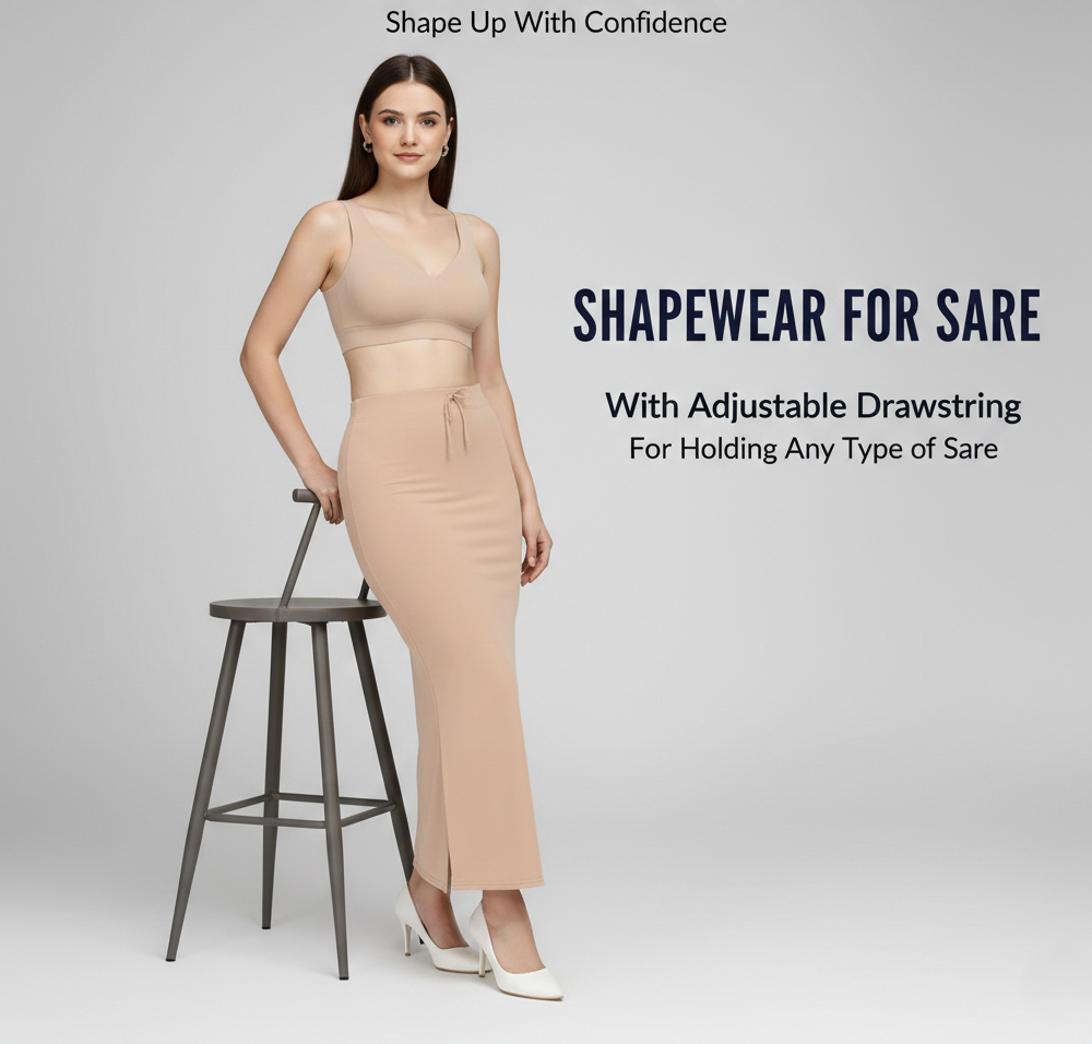 Premium Women’s Saree Petticoat Mermaid Fit Shapewear with Drawstring (Cream)