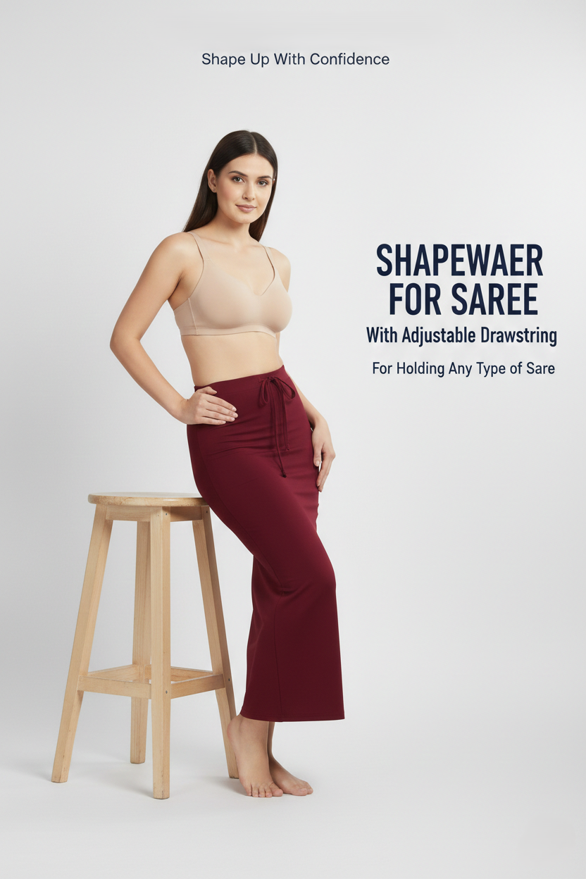 Premium Women’s Saree Petticoat Mermaid Fit Shapewear with Drawstring (Maroon)