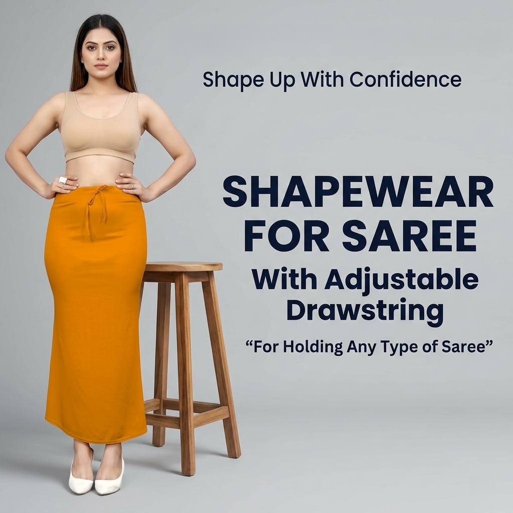 Premium Women’s Saree Petticoat Mermaid Fit Shapewear with Drawstring (Mustard)
