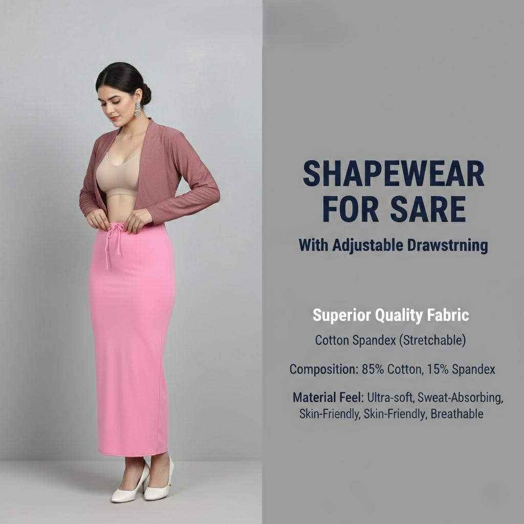 Premium Women’s Saree Petticoat Mermaid Fit Shapewear with Drawstring (Pink)