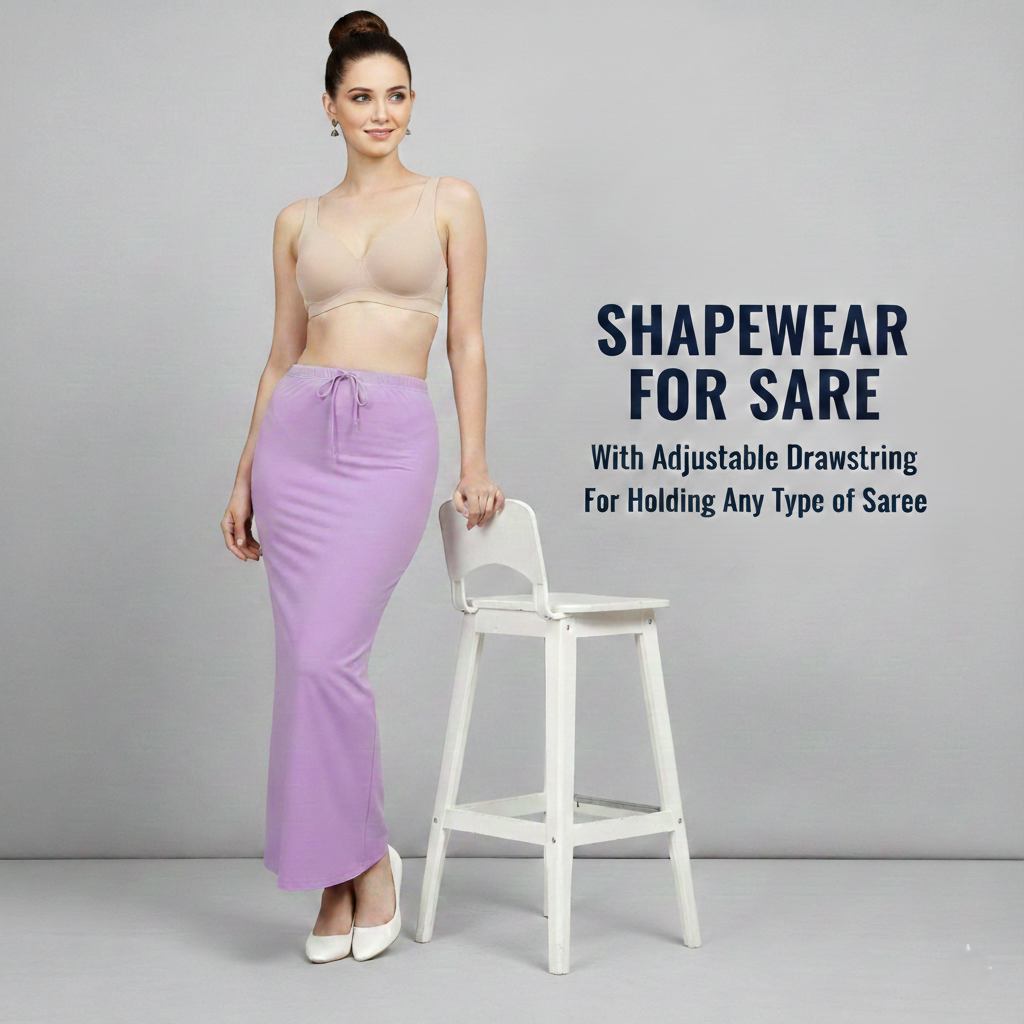 Premium Women’s Saree Petticoat Mermaid Fit Shapewear with Drawstring (Purple)