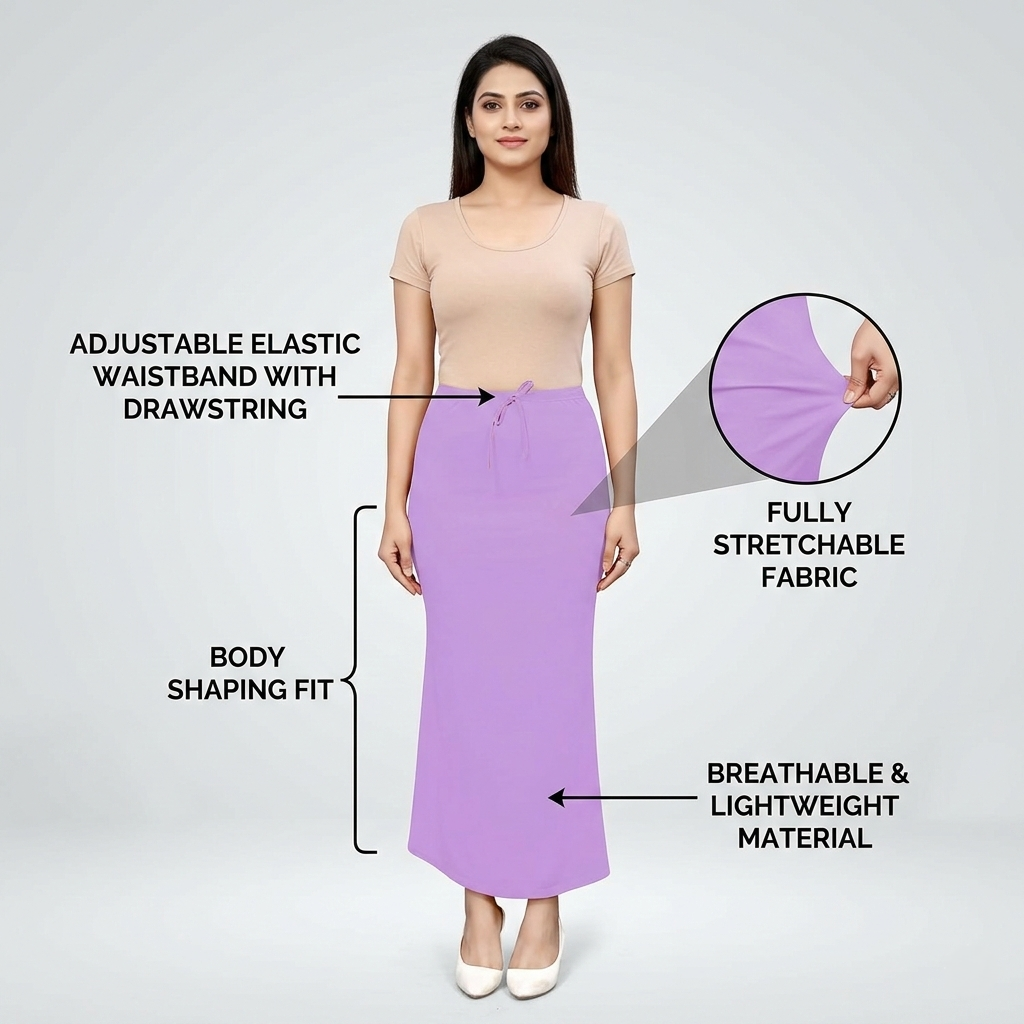 Premium Women’s Saree Petticoat Mermaid Fit Shapewear with Drawstring (Purple)