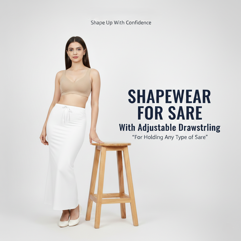 Premium Women’s Saree Petticoat Mermaid Fit Shapewear  with Drawstring (White)